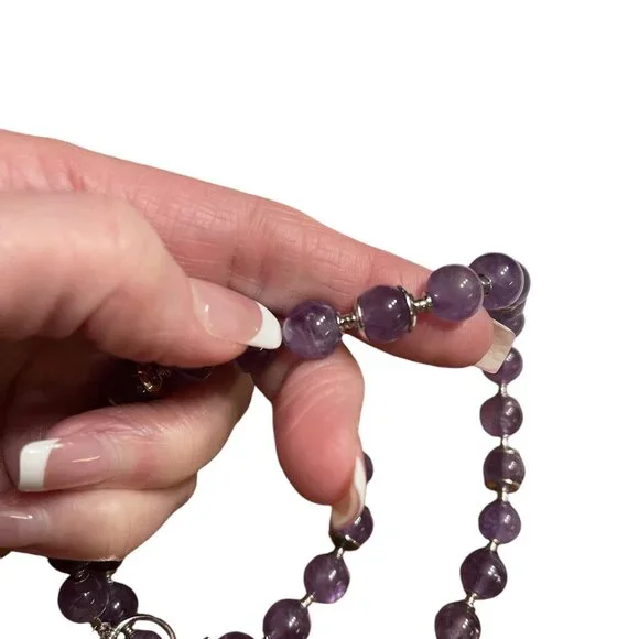 Exquisite Signed MMA CA Amethyst and 925 Silver Toggle Necklace